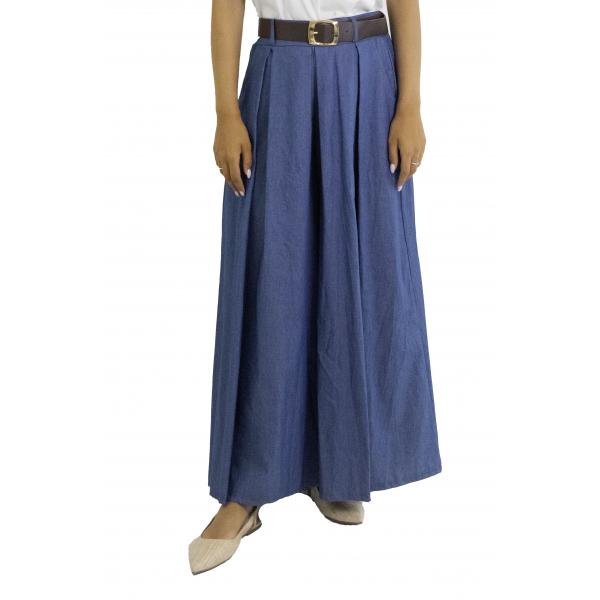 Pantagonna in denim leggero con cintura